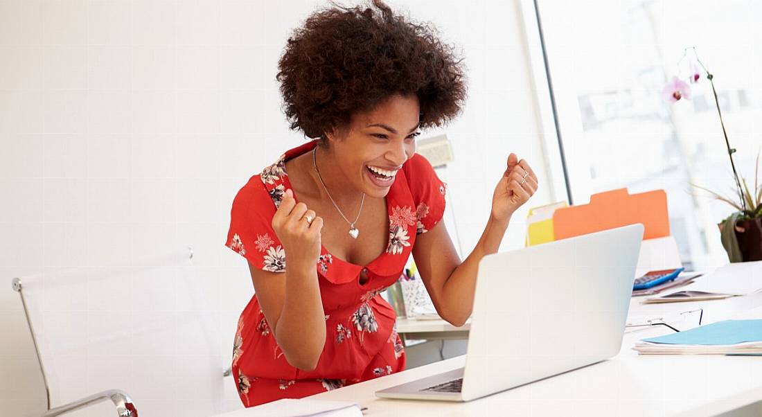 Woman celebrating a job offer