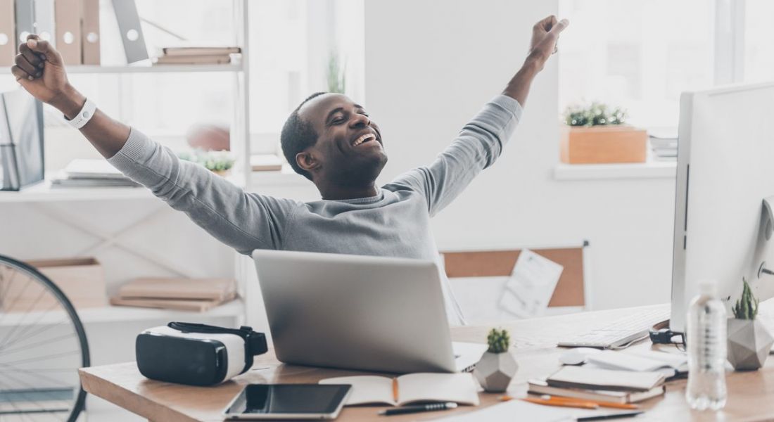 Man feeling happy with his career goals