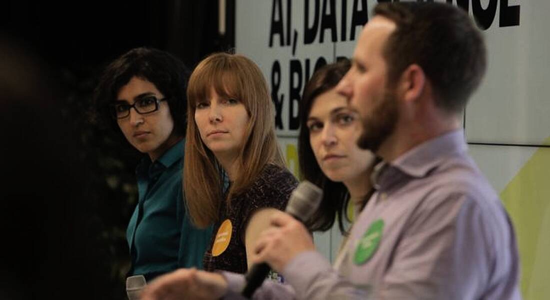 From left: Mina Dashti, Anne Sloman, Oonagh O’Shea and Diarmuid Cahalane take part in a panel discussion at Accenture’s AI, Data Science & Big Data Open House. Image: Luke Maxwell