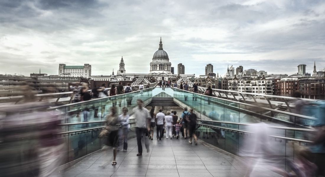 Millennium Bridge leads to Saint Paul's Cathedral in central London