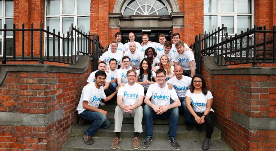 Team of Pointy people on steps of new Dublin HQ