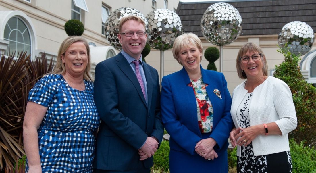 From L to R: Christina Kenny, chief people officer at Abtran; Pat Ryan, CEO at Abtran, Minister for Business Heather Humphires, TD; and Julie Sinnamon, CEO Enterprise Ireland Image: Rory Geary