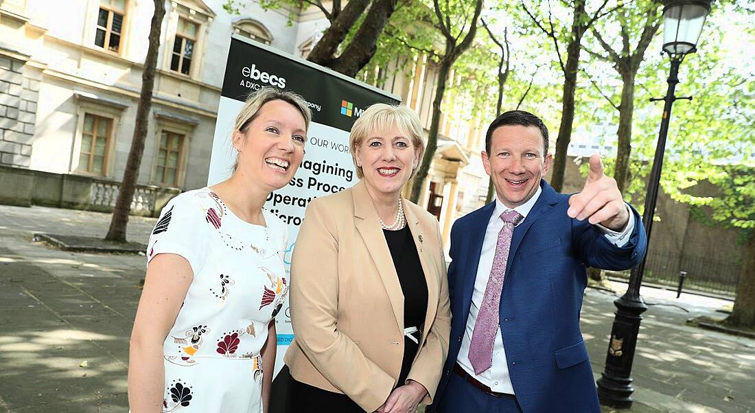 Picture shows Minister Humphreys with James Finnegan eBecs and Victoria McKenzie, IDA.