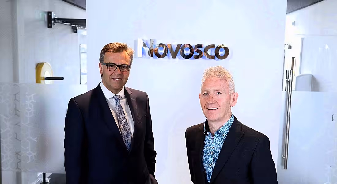 From left: Alastair Hamilton, CEO, Invest NI and Patrick McAliskey, managing director, Novosco. Image: Invest NI