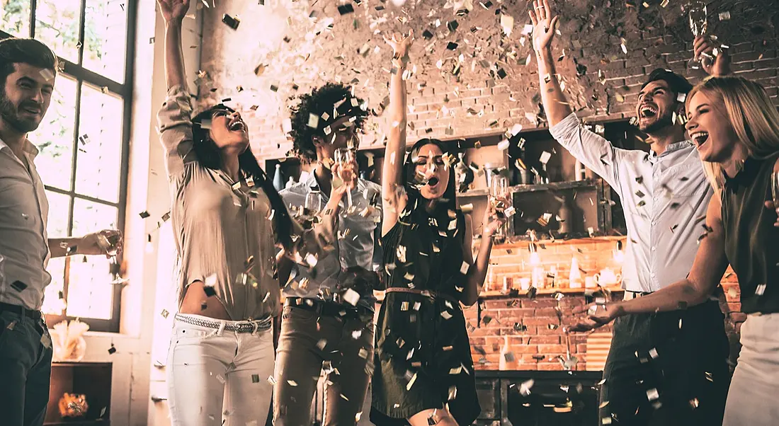 Amazon jobs. People celebrating with confetti