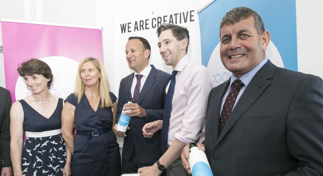 Crowley Carbon jobs announcement. From left: Sarah Slazenger; Vicky Brown, CEO at Cool Planet Experience, An Taoiseach Leo Varadkar, TD; Minister for Health Simon Harris, TD; Andrew Doyle, TD. Image: Paul Sherwood Photography