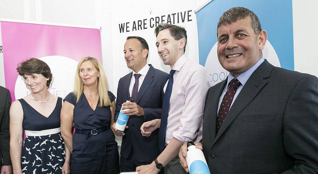 Crowley Carbon jobs announcement. From left: Sarah Slazenger; Vicky Brown, CEO at Cool Planet Experience, An Taoiseach Leo Varadkar, TD; Minister for Health Simon Harris, TD; Andrew Doyle, TD. Image: Paul Sherwood Photography