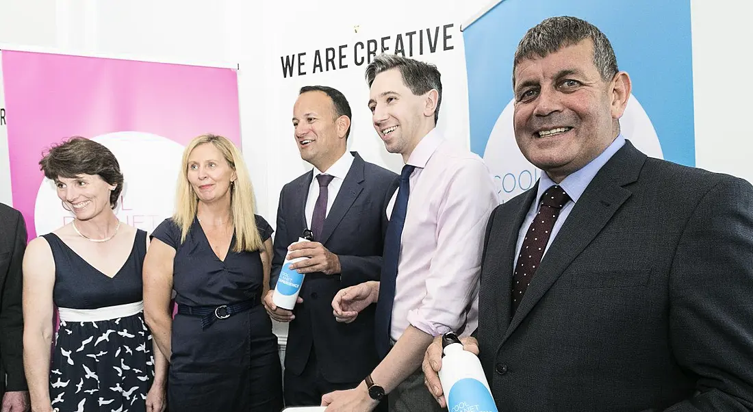 Crowley Carbon jobs announcement. From left: Sarah Slazenger; Vicky Brown, CEO at Cool Planet Experience, An Taoiseach Leo Varadkar, TD; Minister for Health Simon Harris, TD; Andrew Doyle, TD. Image: Paul Sherwood Photography