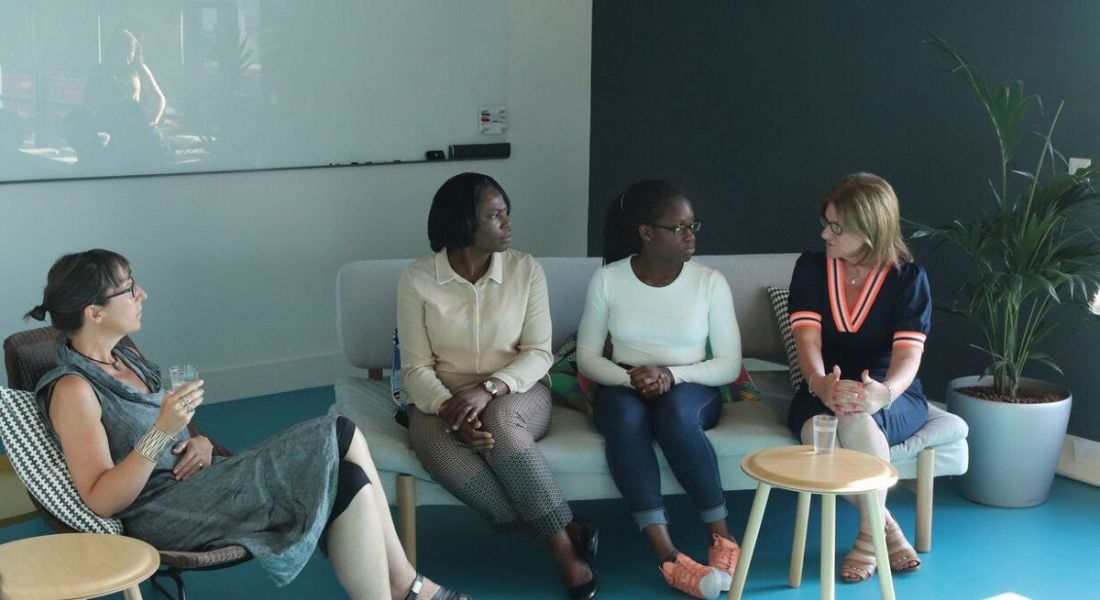 From left: Ann O’Dea, CEO Silicon Republic; Olu Atilade; Tinu Atilade, Teen Turn participant; and Laura Murphy, head of operations at Murex. Image: Teen Turn