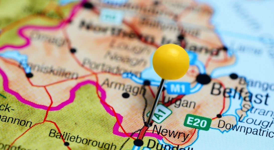 Newry pinned on a map of Northern Ireland