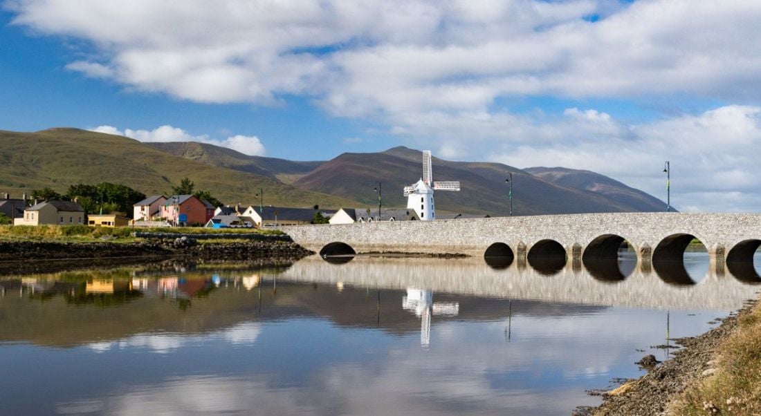 Panoramic view of Blennerville near Tralee on the Dingle peninsula in County Kerry, Ireland.