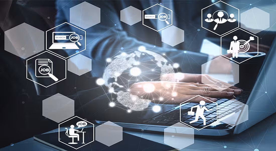 Modern graphic interface showing professional employee hiring and headhunter seeking interview candidate for future manpower.