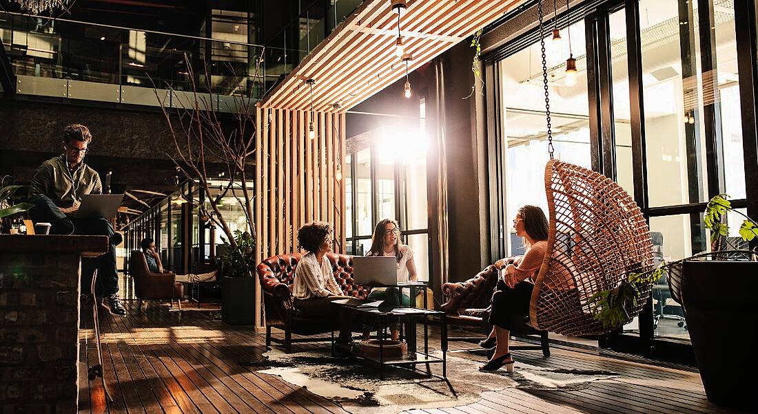 View of modern well-lit office representing the future of work.