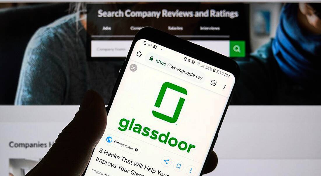 Glassdoor website open on mobile phone.