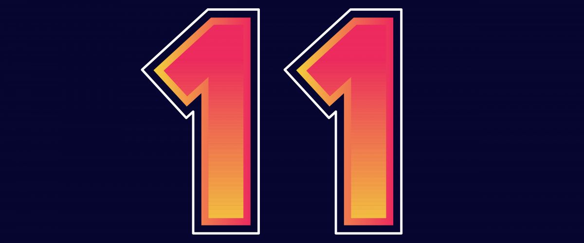 The number eleven in red and orange on a black background.