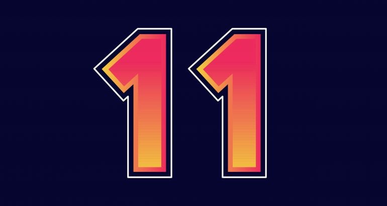 The number eleven in red and orange on a black background.