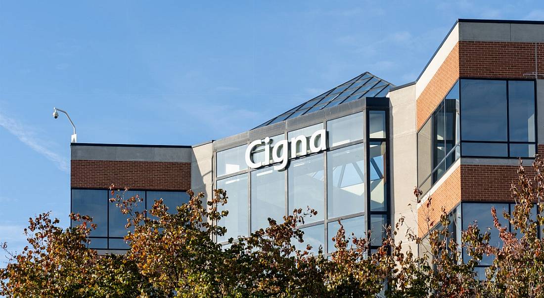 Cigna logo on a building during the day.