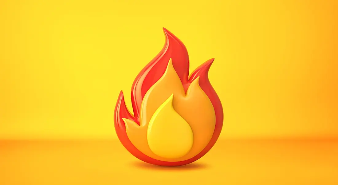 A cartoon flame against a yellow background to represent the hottest cybersecurity jobs.