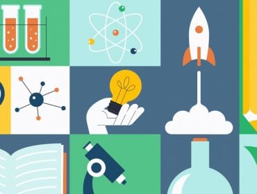 A colourful collage of STEM related images, indicating the many skills needed to stay relevant.