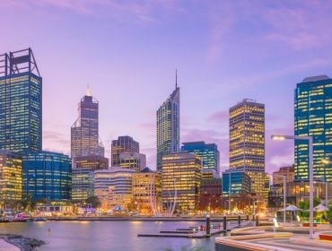 A picture of downtown Perth skyline at twilight.