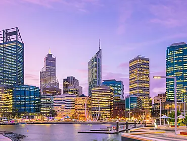 A picture of downtown Perth skyline at twilight.