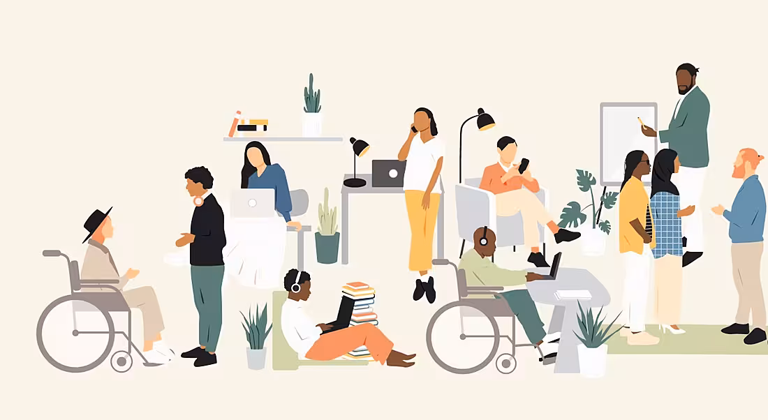 Cartoon figures representing the diversity of the workplace.