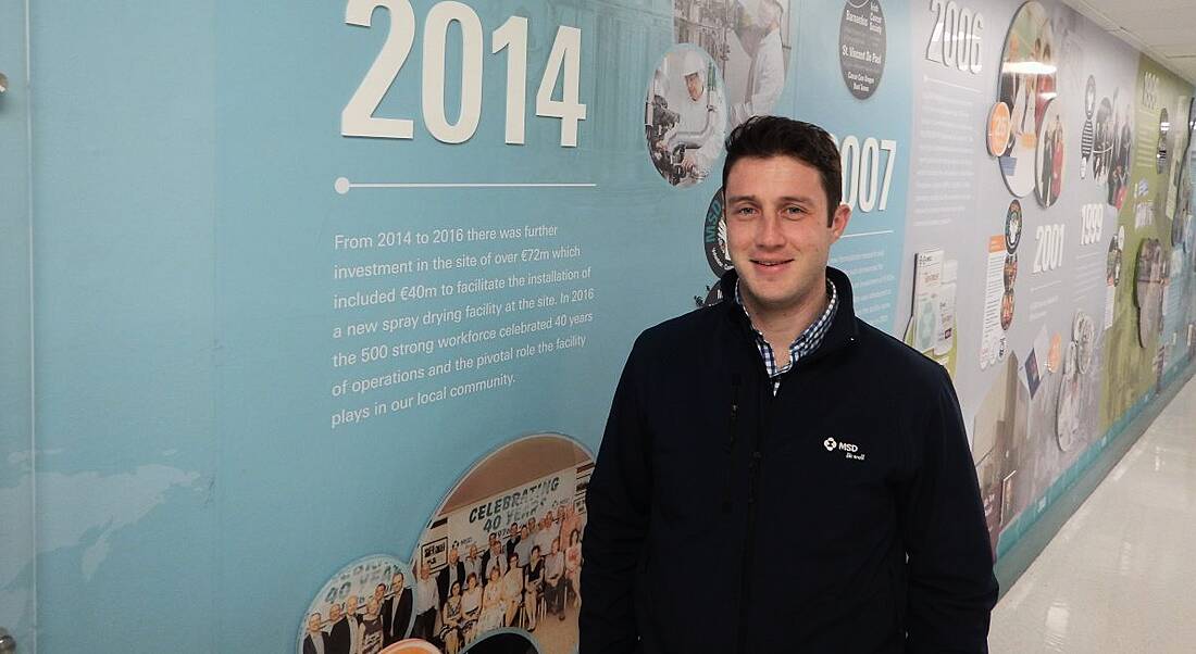 Danny Lyne of MSD is wearing a dark jacket and standing in the company's Ballydine offices, smiling into the camera.