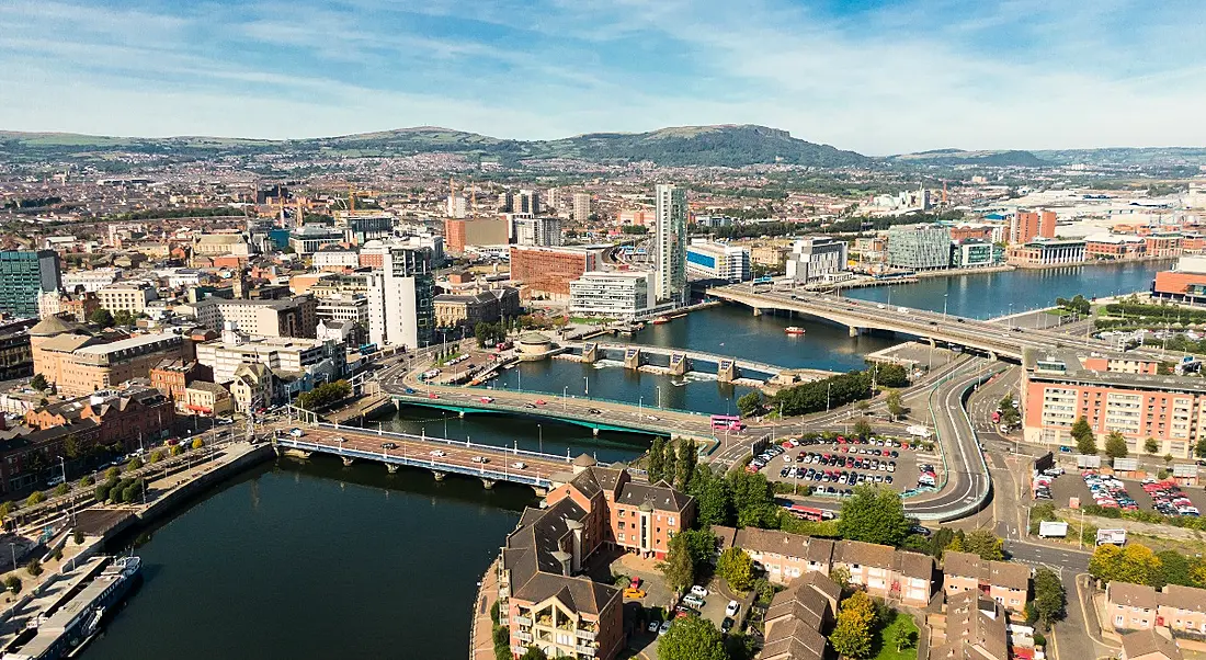 Aerial photo of Belfast city.