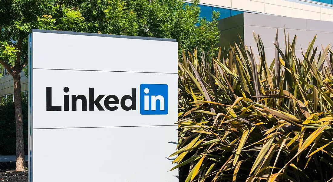 LinkedIn corporate headquarters sign and logo.