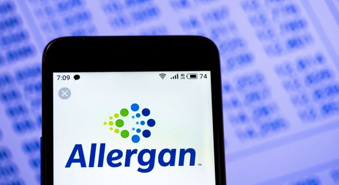 Allergan logo is seen displayed on a smartphone screen.