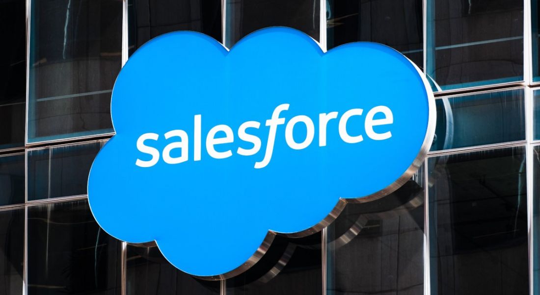 Salesforce sign on its headquarters in San Francisco.