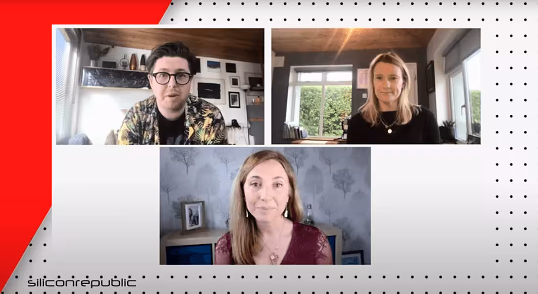 Three people are in gallery view on a video call to discuss the Saylists project.