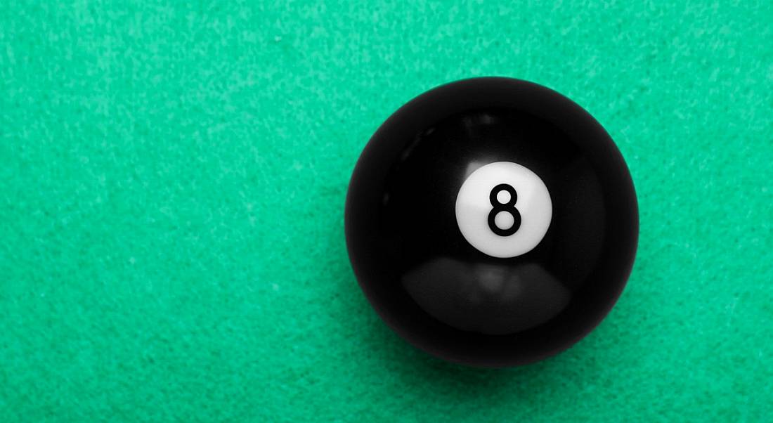 A black eight ball on snooker table, representing the number of CV questions in this article.