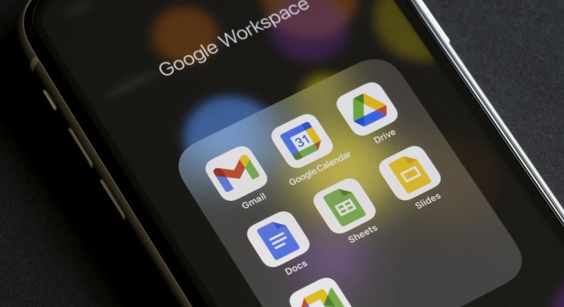 A smartphone screen open on a group of Google apps. The grouping is labelled as Google Workspace.