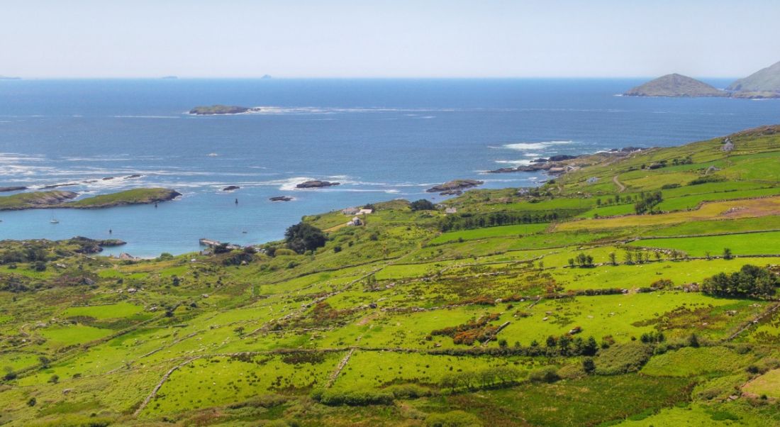 Panoramic view of the Ring of Kerry and Iveragh peninsula.