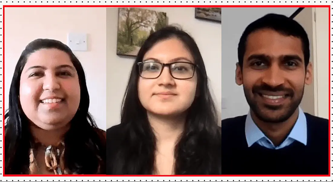 A close-up of three headshots of young graduates from Citi. Two women and a man, all smiling at the camera.