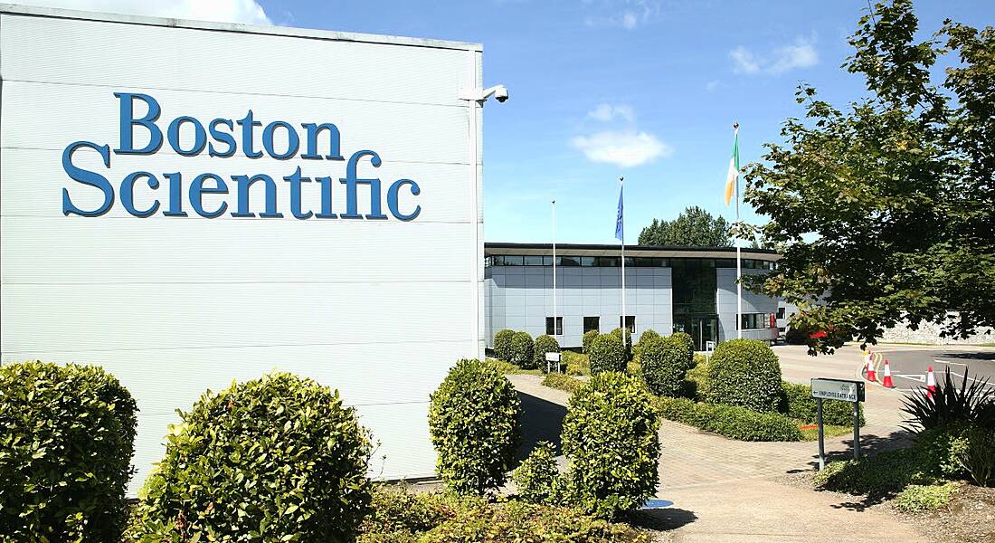 A large building that has Boston Scientific written on the side of it.