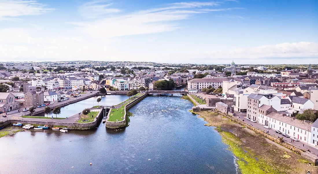 Aerial view of the River Corrib in Galway, the city in which Globalization Partners will be hiring.