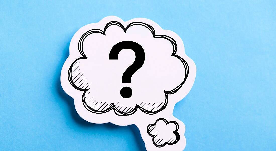 A cartoon question mark in a thought bubble against a blue background.