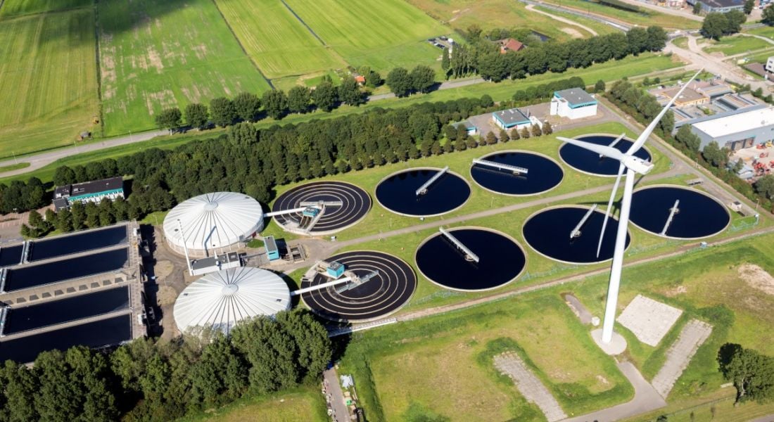 Aerial view of a water treatment plant in the Port of Rotterdam.