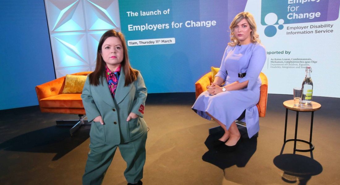 Photo of Sinéad Burke and Christabelle Feeney at the launch of Employers for Change.