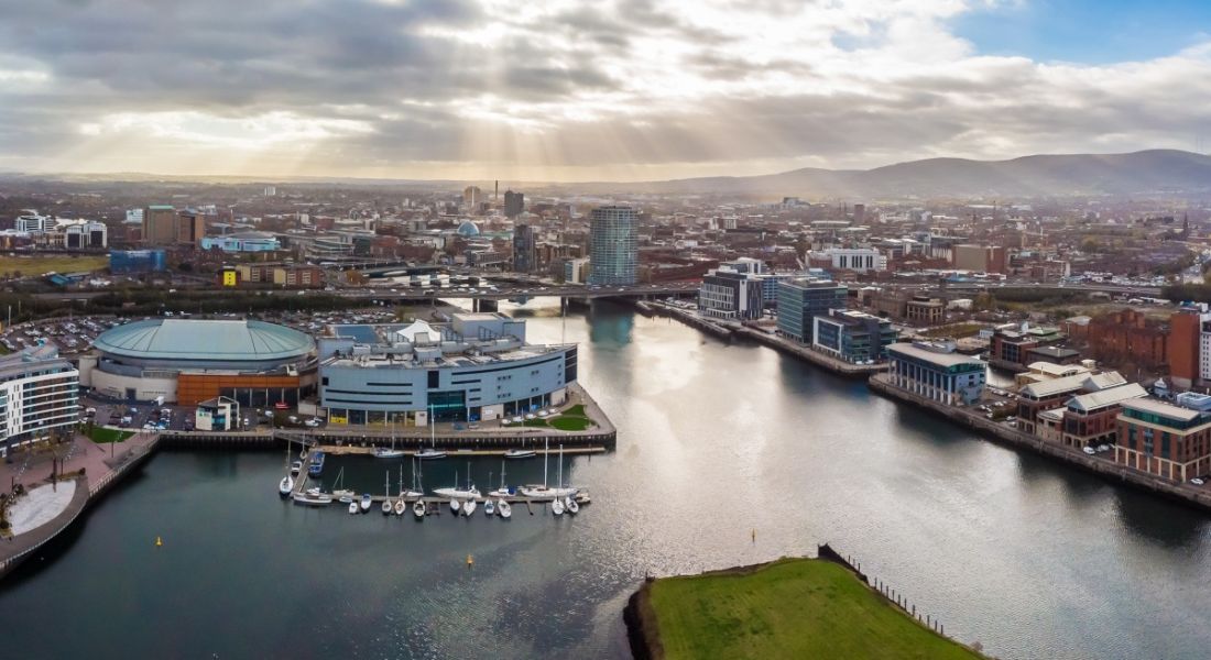 Aerial view of Belfast which is the location for Nisos' cybersecurity tech centre.