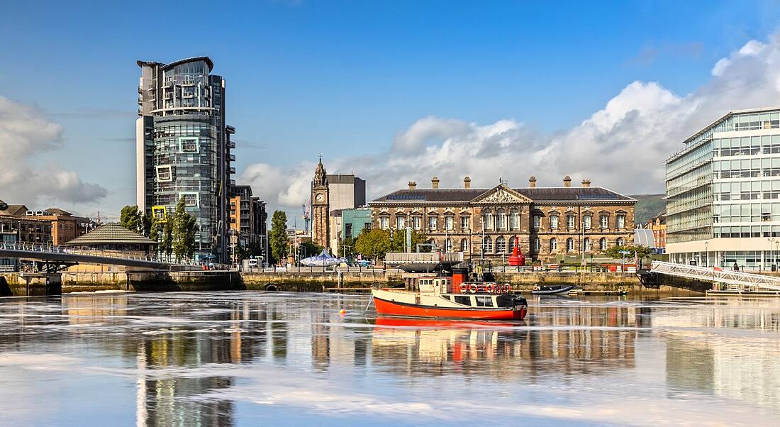 View of Belfast and the river Lagan on a sunny day.