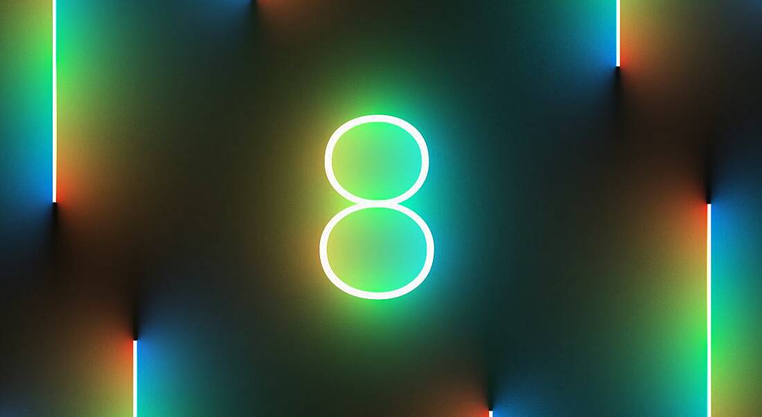 A neon light in the shape of a number eight.