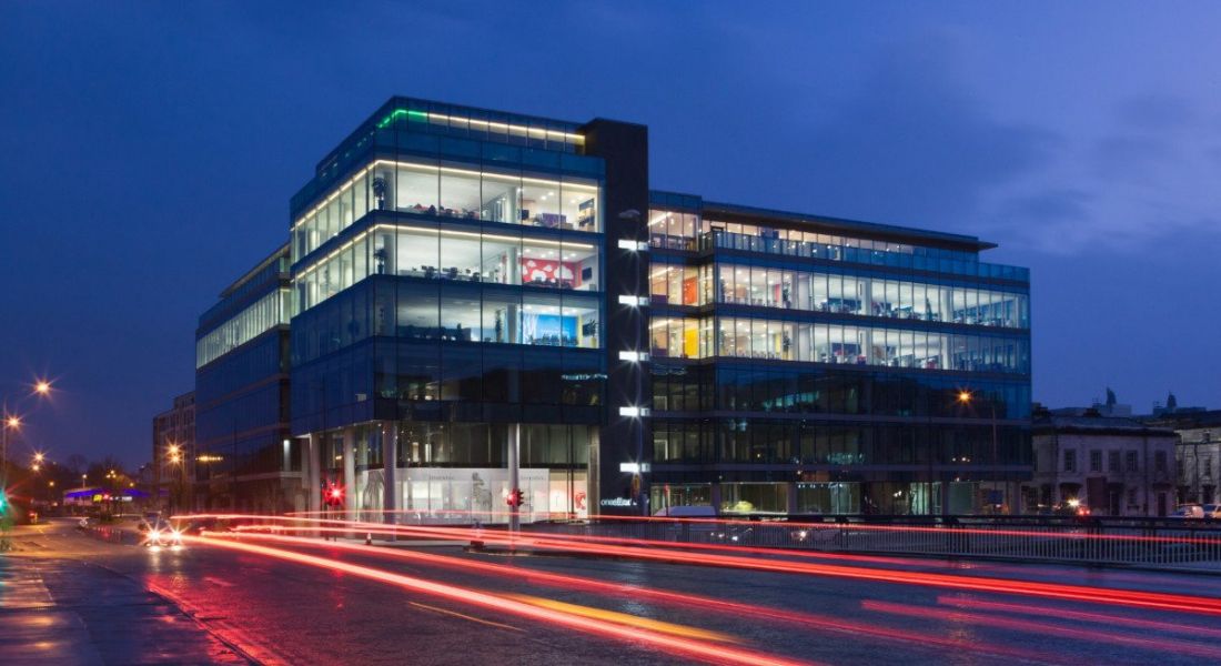 The OpenBlue Innovation Centre by Johnson Controls in Cork pictured at night.