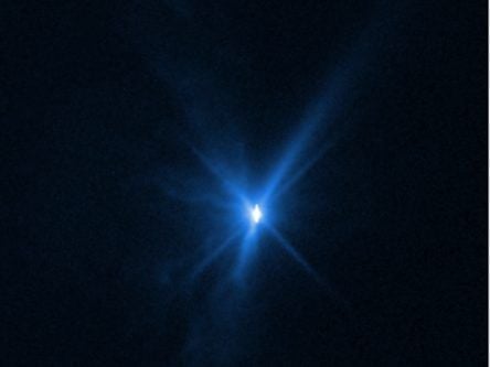 Hubble and Webb team up to capture DART smashing into asteroid