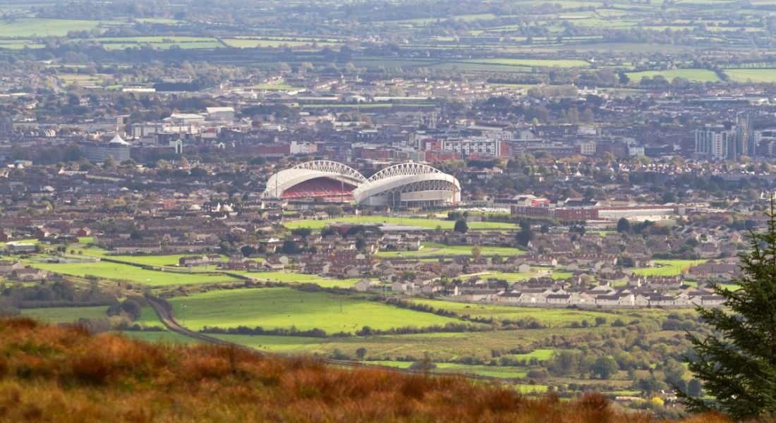 Aerial view of Thomond park rugby stadium in Limerick.