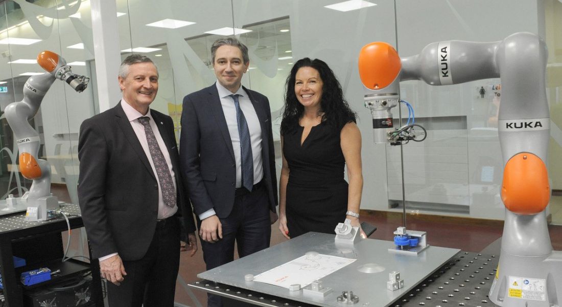 Three people pictured at the AMTCE advanced manufacturing centre in Louth.