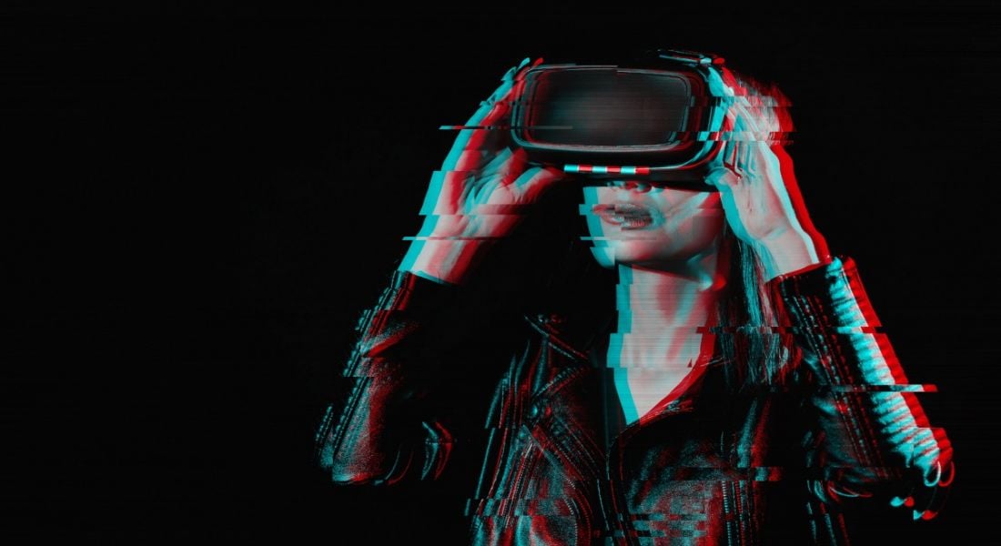Extended reality concept showing a girl wearing a VR headset.