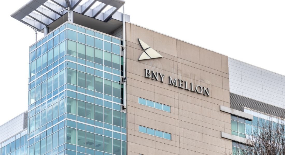 Corporate building with BNY Mellon logo on the front facade,